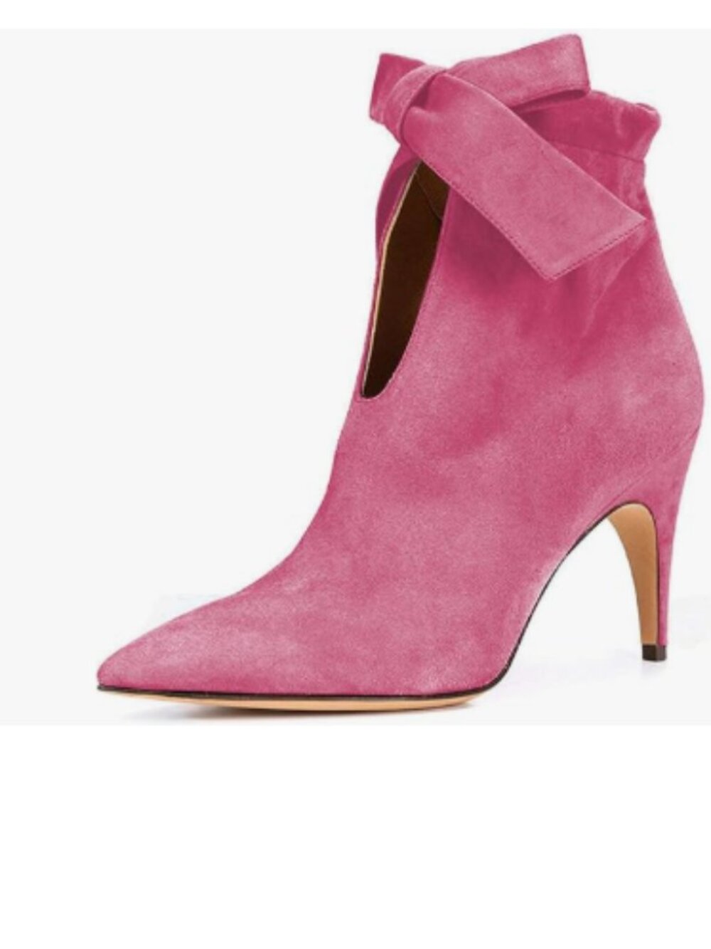 XYD Hot Pink Pointed Toe Ankle Booties Dress High Heel Graceful Bow Pull-on Boot